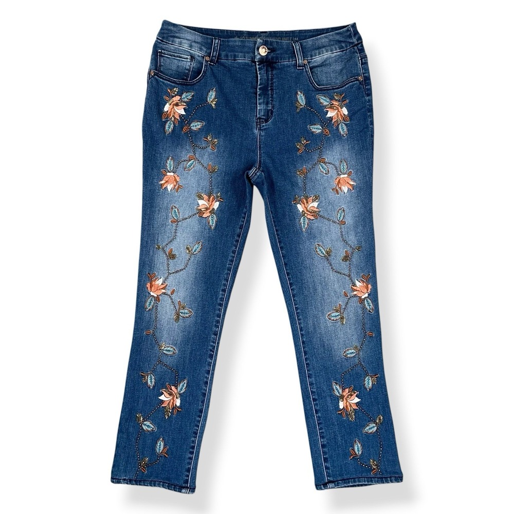 Chicos Jeans Women .5 (ACTUAL 30x23) Blue So Slimming Girlfriend Ankle Beaded